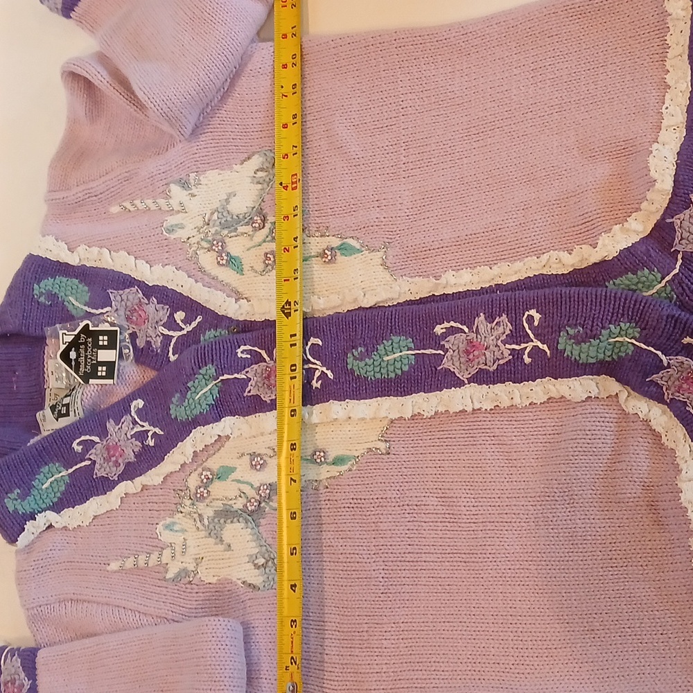 🦄 NWT Storybook Knits Lavender Unicorn Embroidered Beaded Cardigan Grandmacore - Picture 10 of 11
